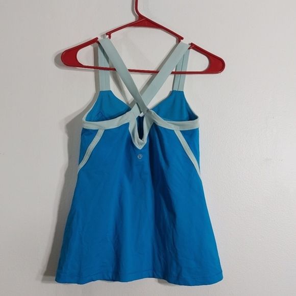 Lululemon Athletica Aqua Mint Colorblock  Crisscross Back Tank Top Size 6 - Picture 4 of 9